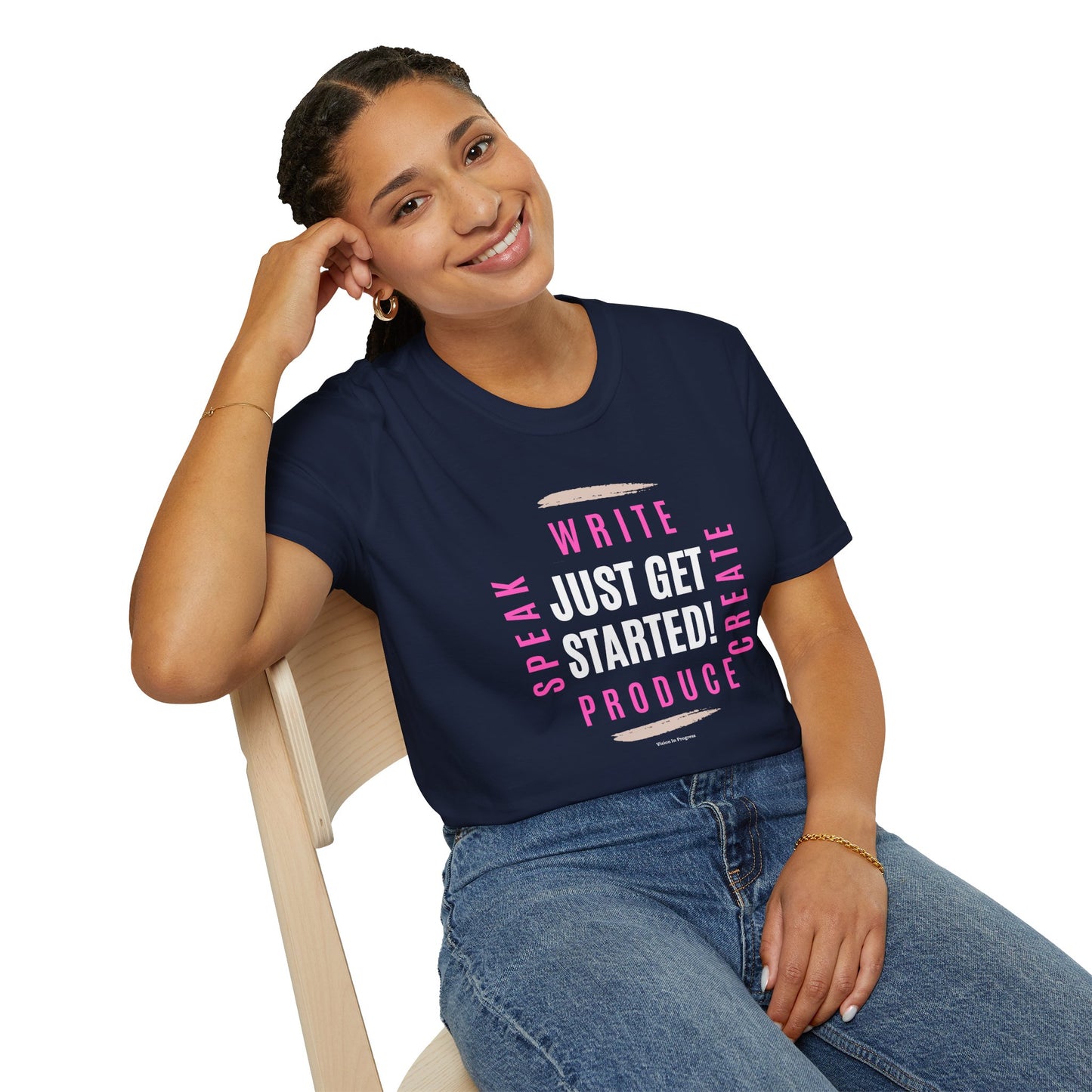 Motivational Unisex Softstyle T-Shirt - 'Just Get Started!' Inspiring Graphic Tee