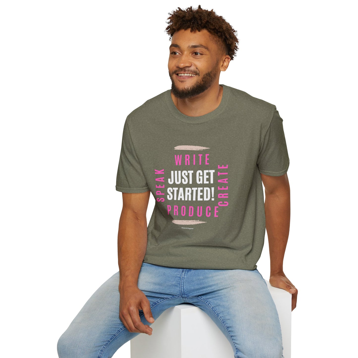 Motivational Unisex Softstyle T-Shirt - 'Just Get Started!' Inspiring Graphic Tee