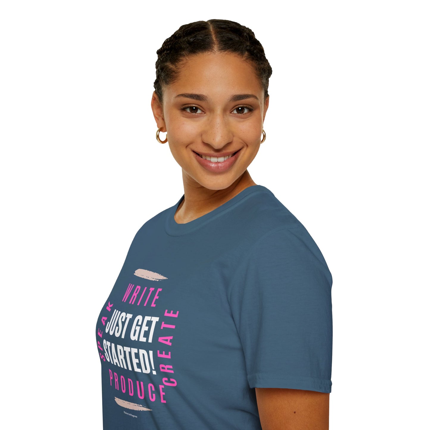 Motivational Unisex Softstyle T-Shirt - 'Just Get Started!' Inspiring Graphic Tee