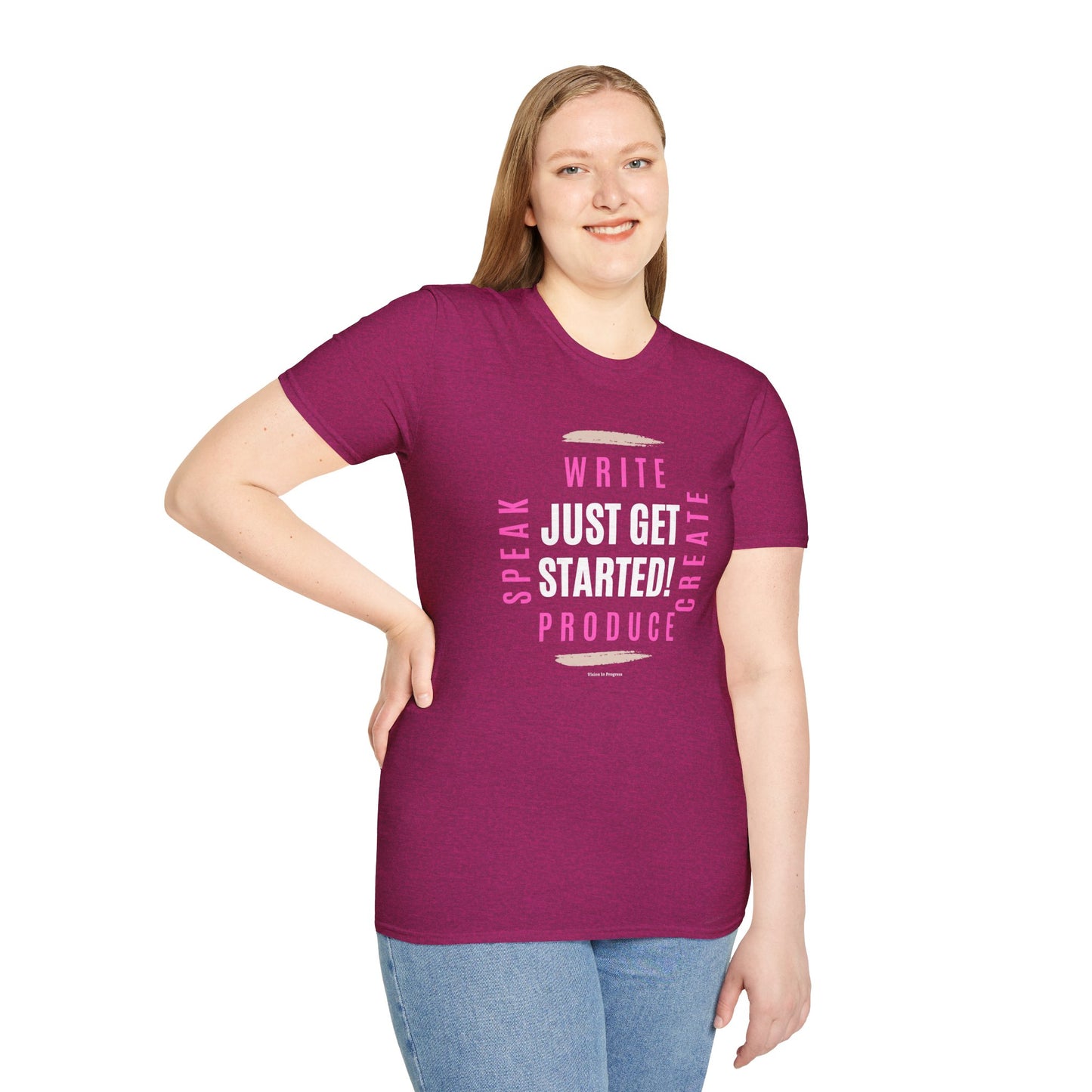 Motivational Unisex Softstyle T-Shirt - 'Just Get Started!' Inspiring Graphic Tee
