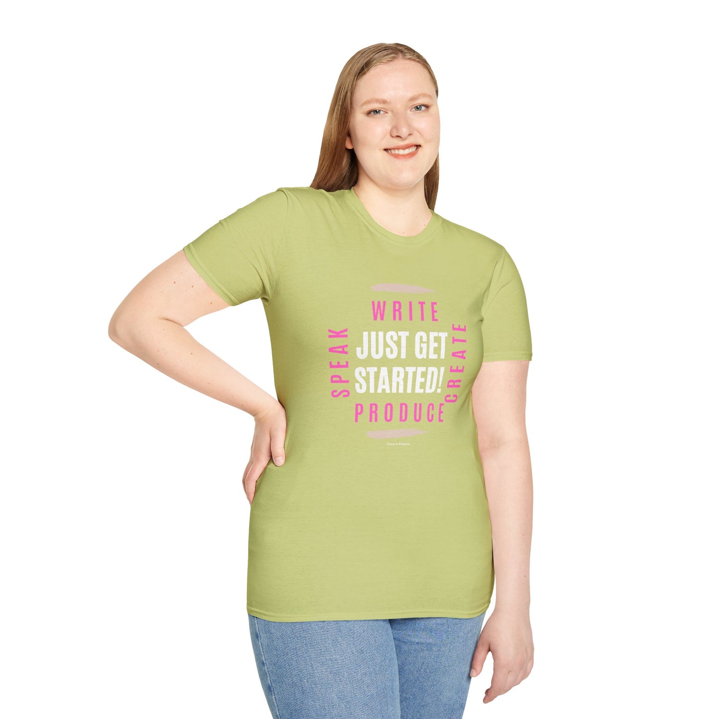 Motivational Unisex Softstyle T-Shirt - 'Just Get Started!' Inspiring Graphic Tee