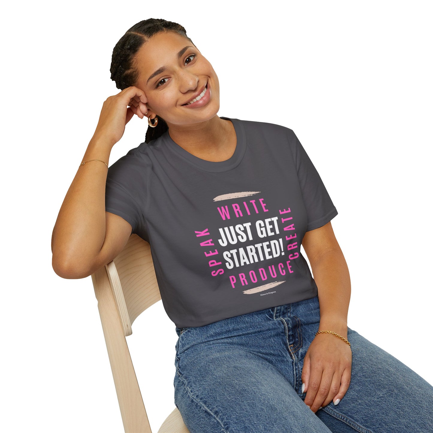 Motivational Unisex Softstyle T-Shirt - 'Just Get Started!' Inspiring Graphic Tee
