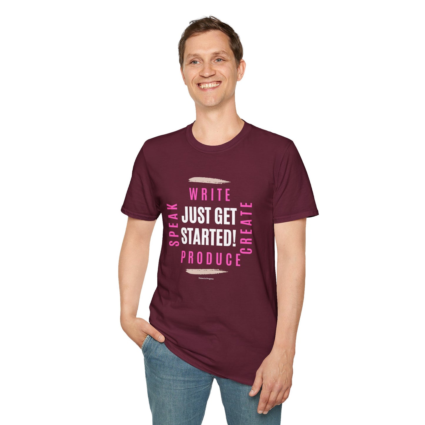 Motivational Unisex Softstyle T-Shirt - 'Just Get Started!' Inspiring Graphic Tee