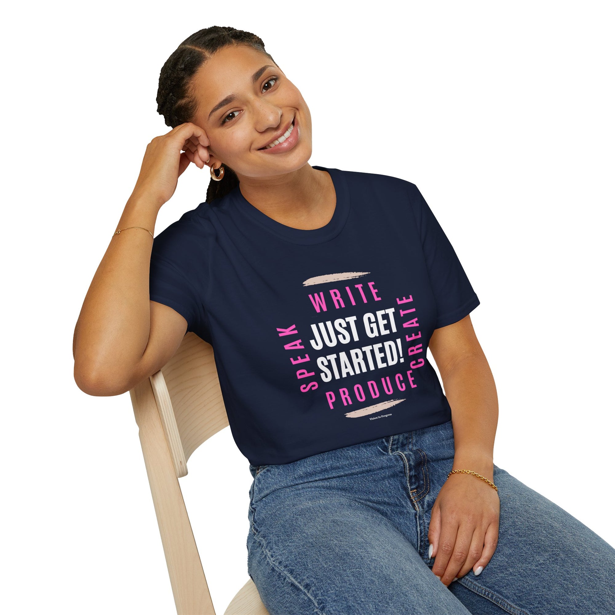 Motivational Unisex Softstyle T-Shirt - 'Just Get Started!' Inspiring Graphic Tee