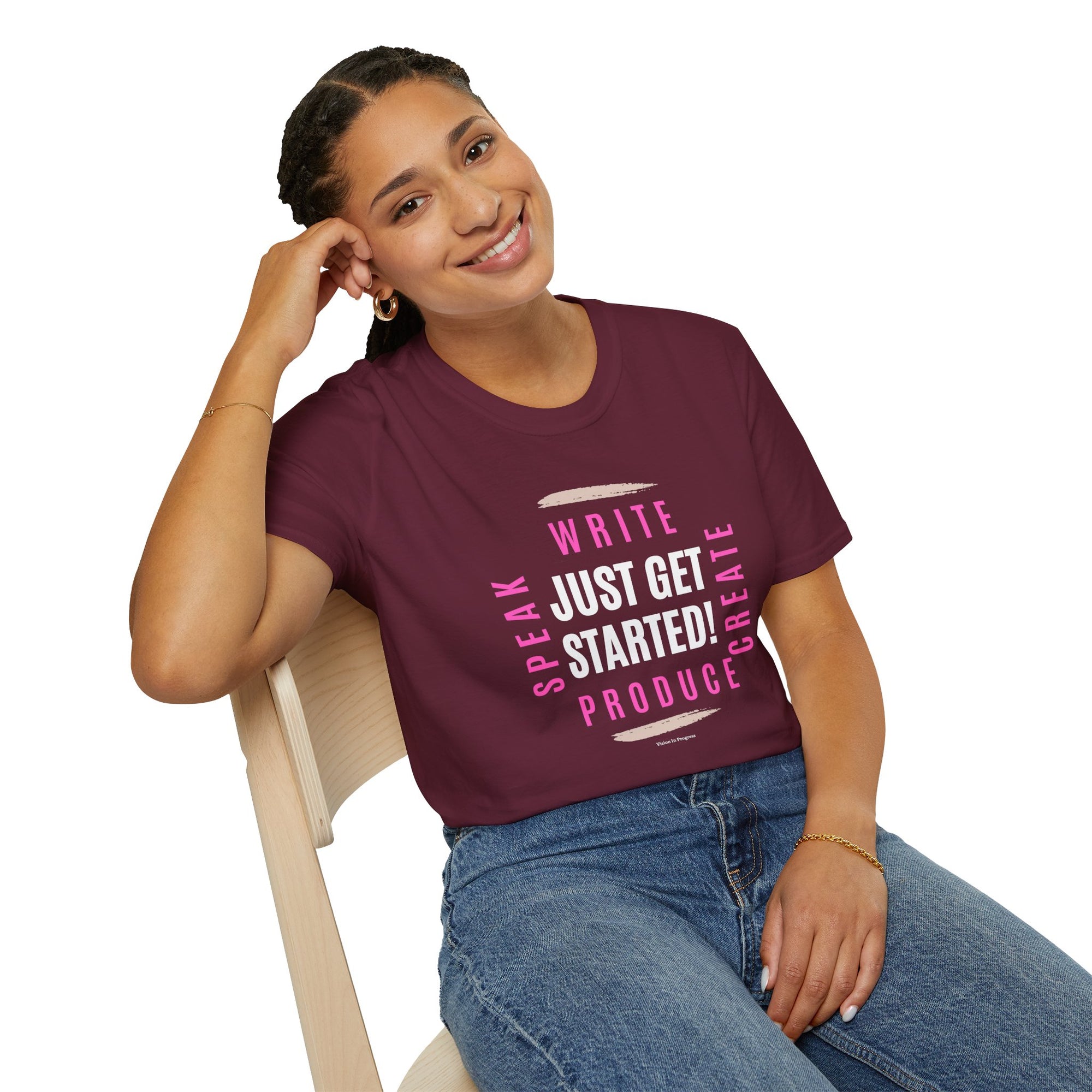 Motivational Unisex Softstyle T-Shirt - 'Just Get Started!' Inspiring Graphic Tee