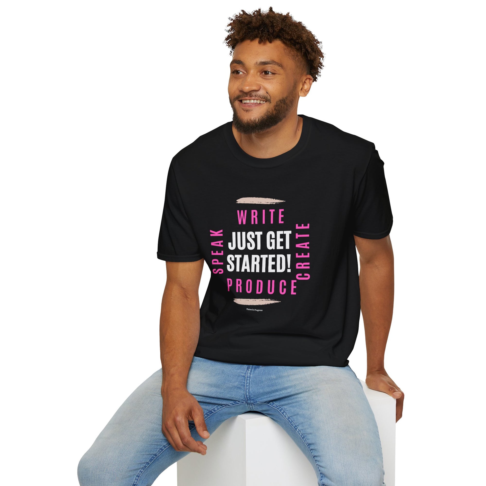 Motivational Unisex Softstyle T-Shirt - 'Just Get Started!' Inspiring Graphic Tee