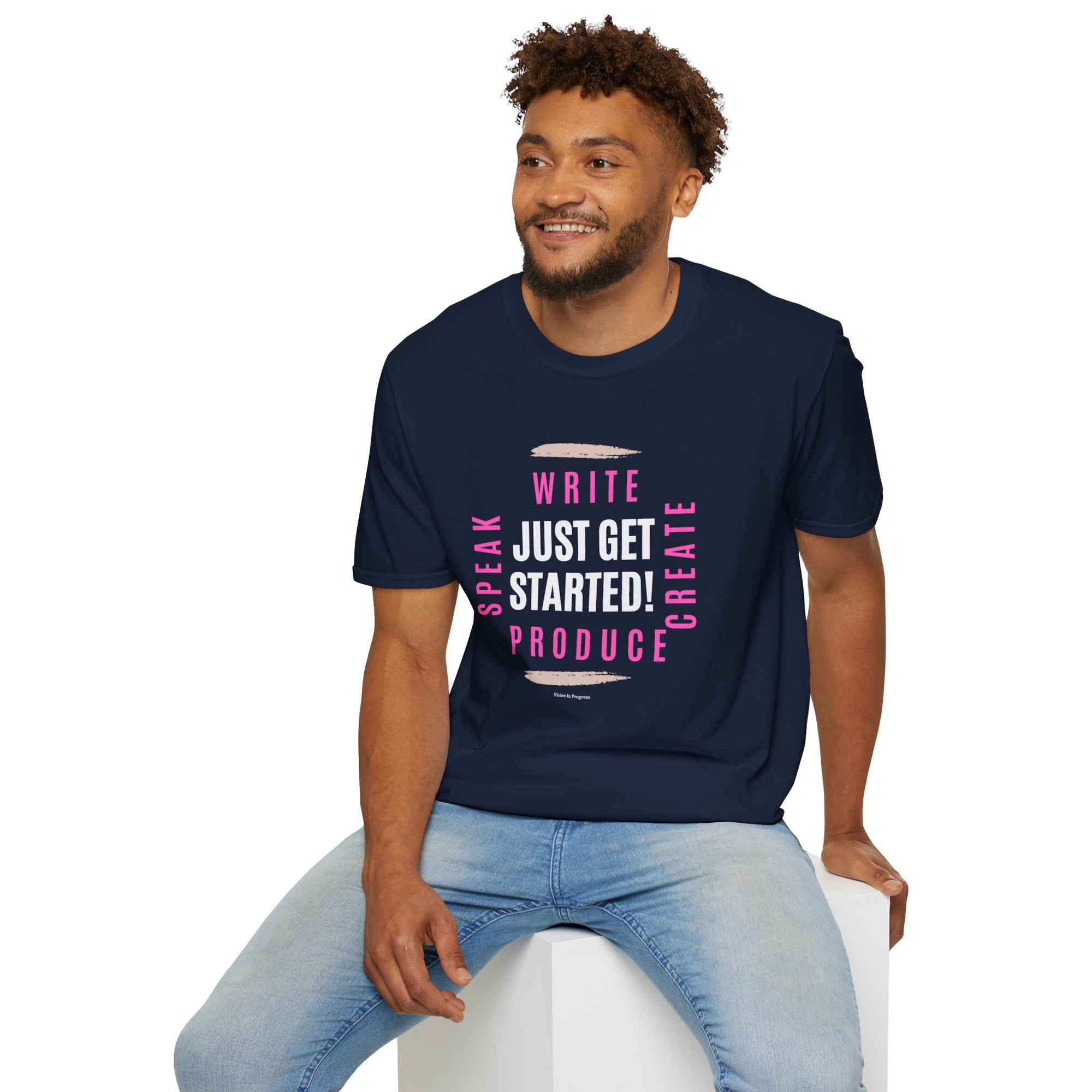 Motivational Unisex Softstyle T-Shirt - 'Just Get Started!' Inspiring Graphic Tee
