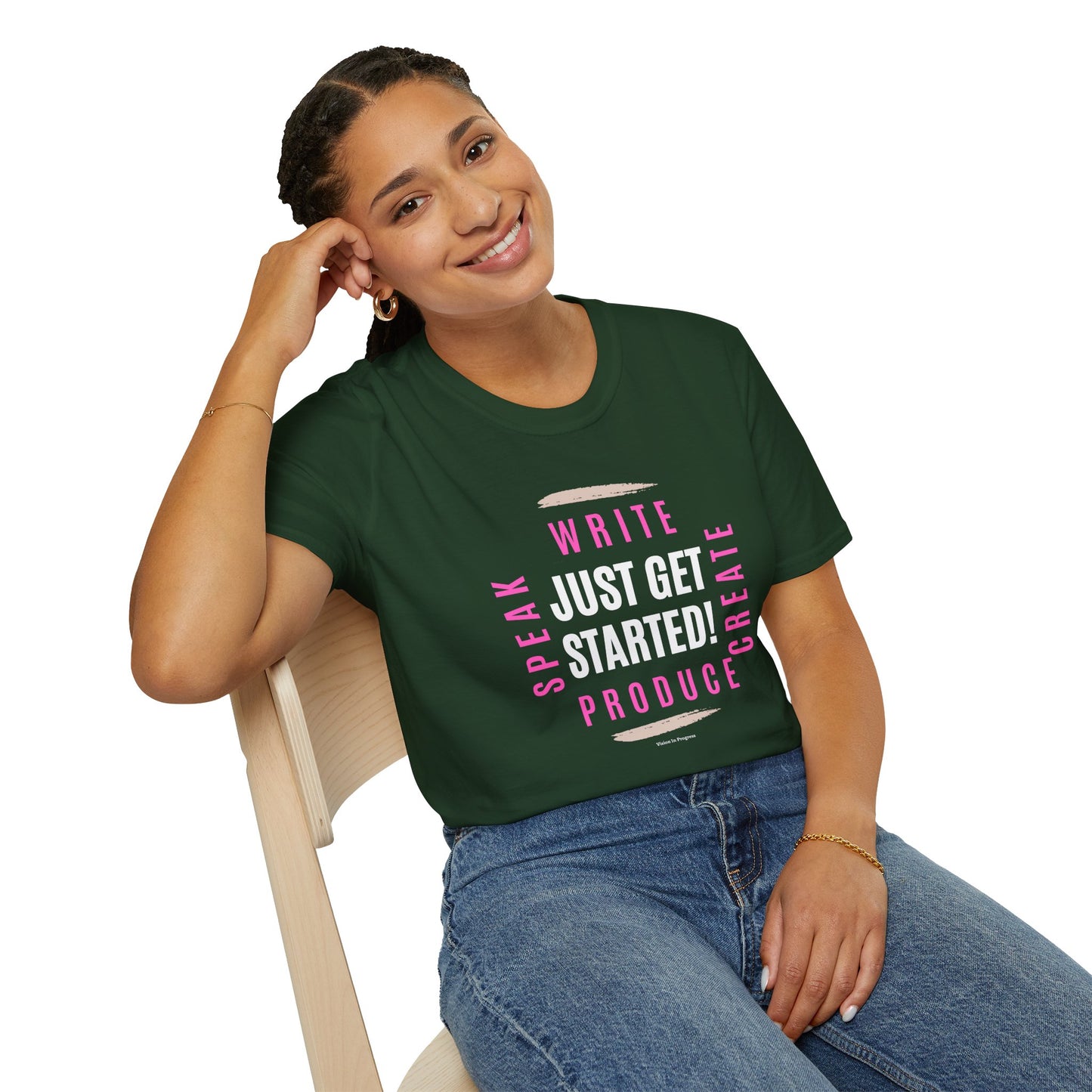 Motivational Unisex Softstyle T-Shirt - 'Just Get Started!' Inspiring Graphic Tee