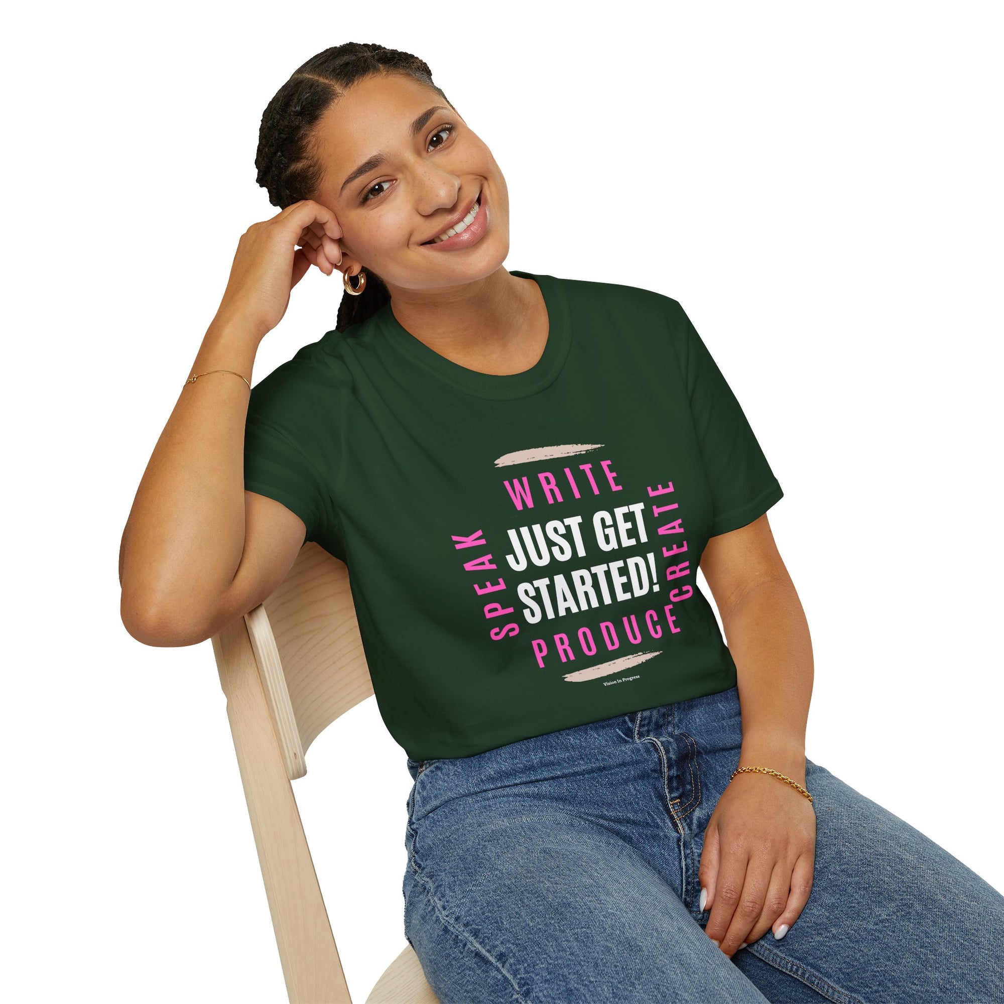 Motivational Unisex Softstyle T-Shirt - 'Just Get Started!' Inspiring Graphic Tee