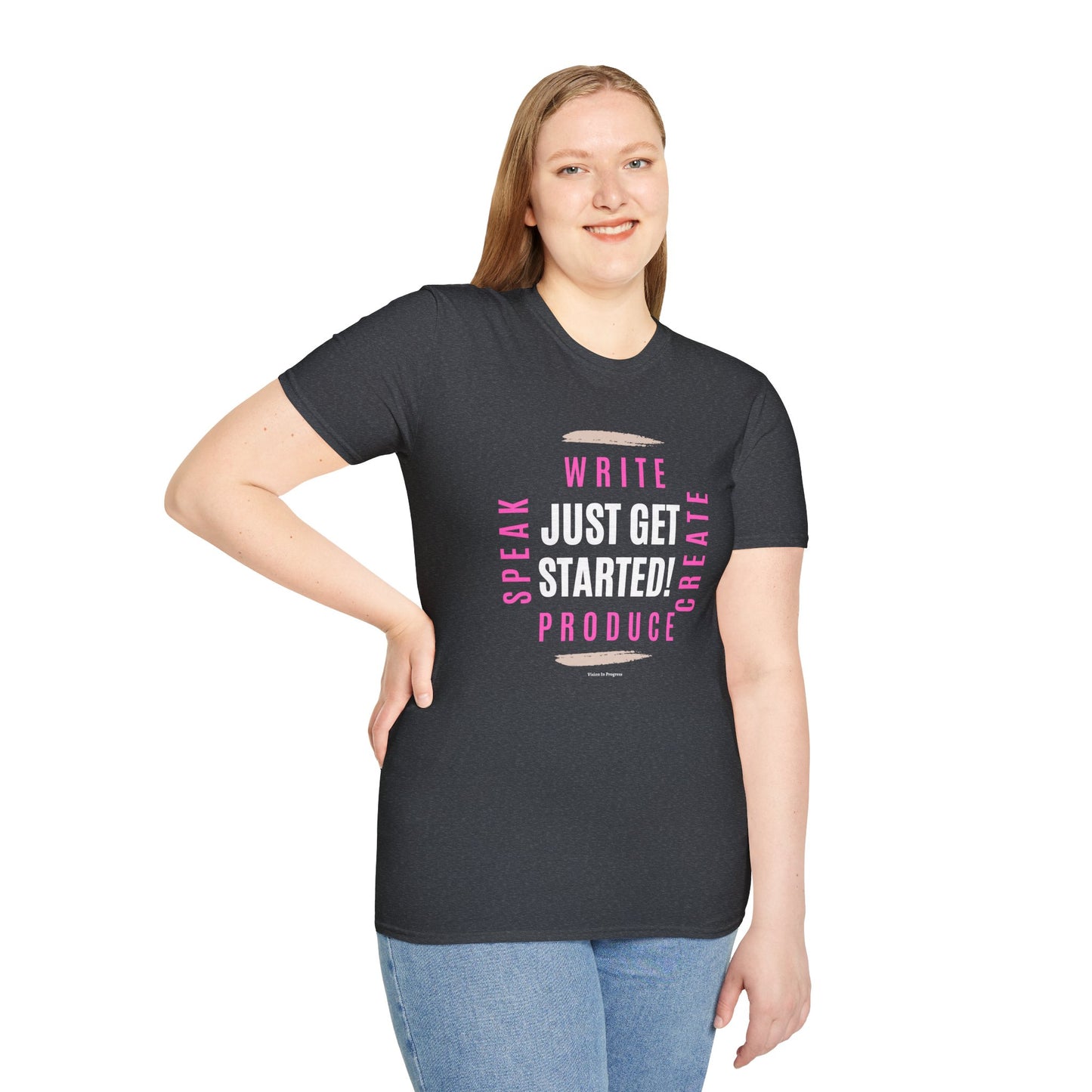 Motivational Unisex Softstyle T-Shirt - 'Just Get Started!' Inspiring Graphic Tee