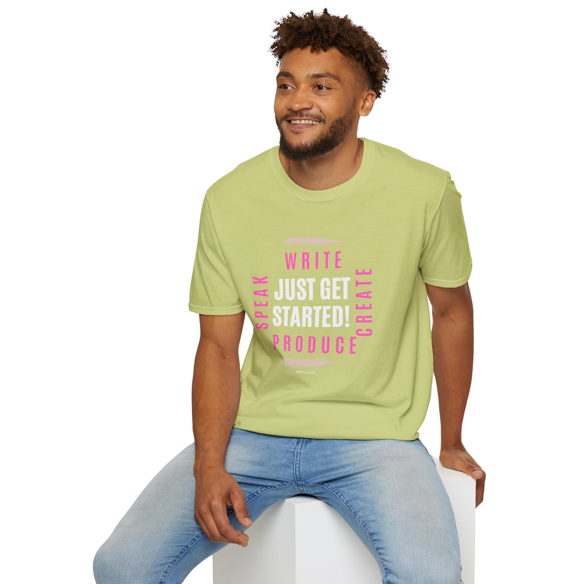 Motivational Unisex Softstyle T-Shirt - 'Just Get Started!' Inspiring Graphic Tee