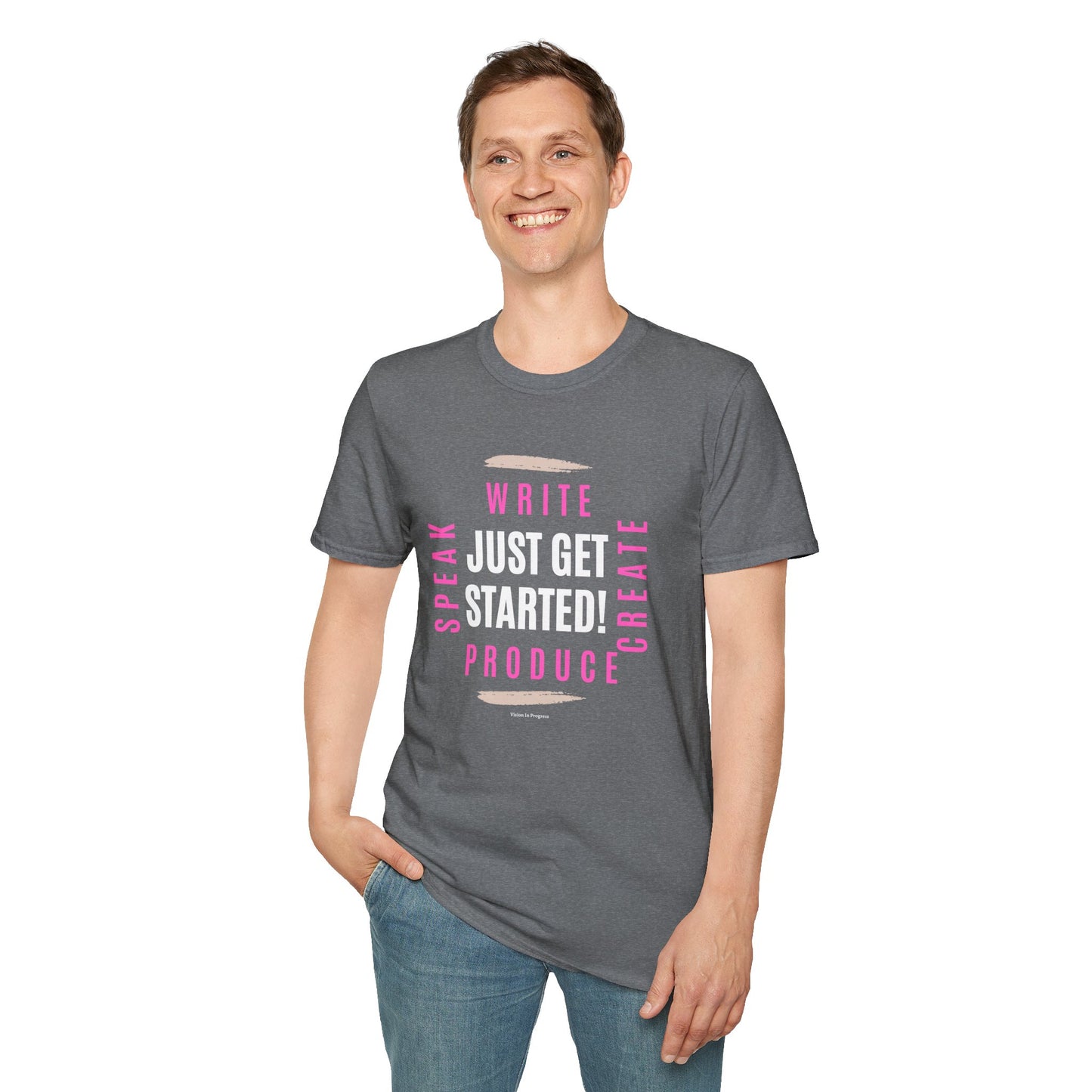 Motivational Unisex Softstyle T-Shirt - 'Just Get Started!' Inspiring Graphic Tee