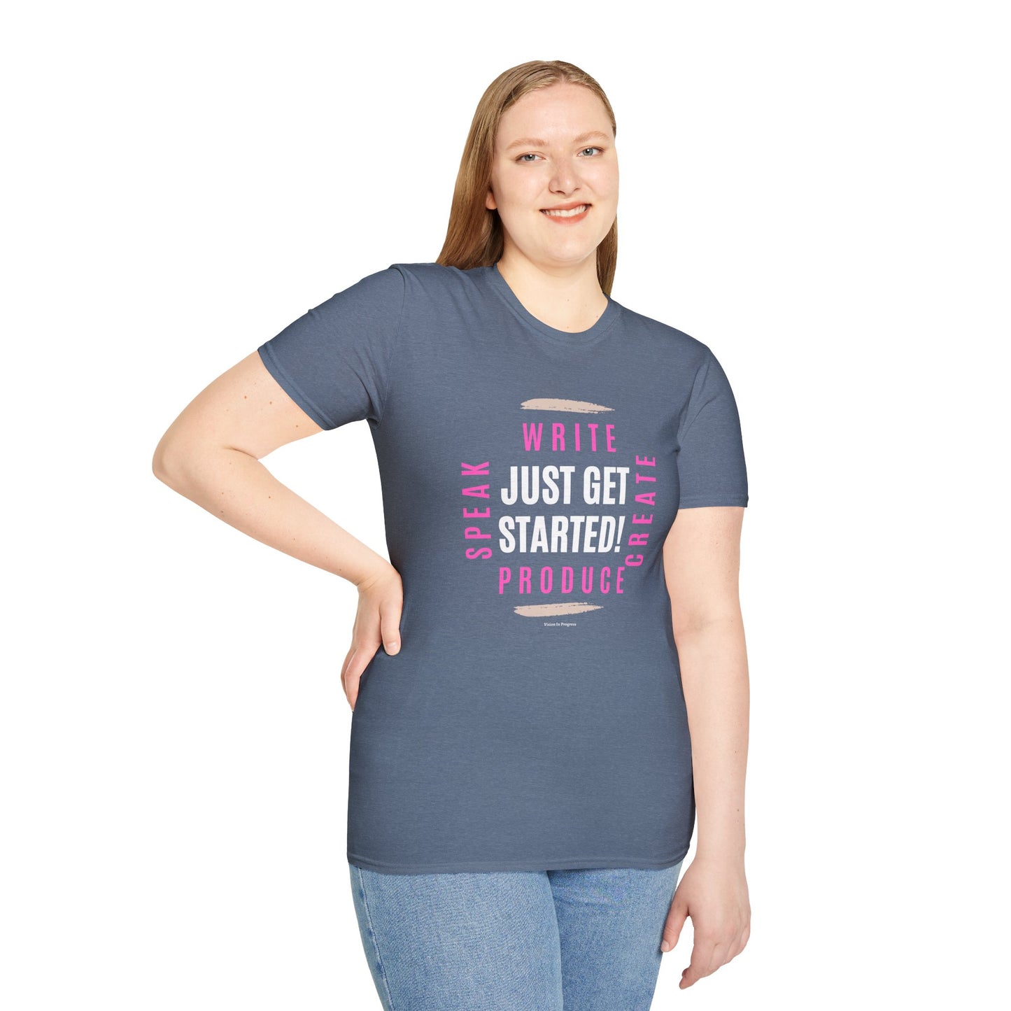 Motivational Unisex Softstyle T-Shirt - 'Just Get Started!' Inspiring Graphic Tee