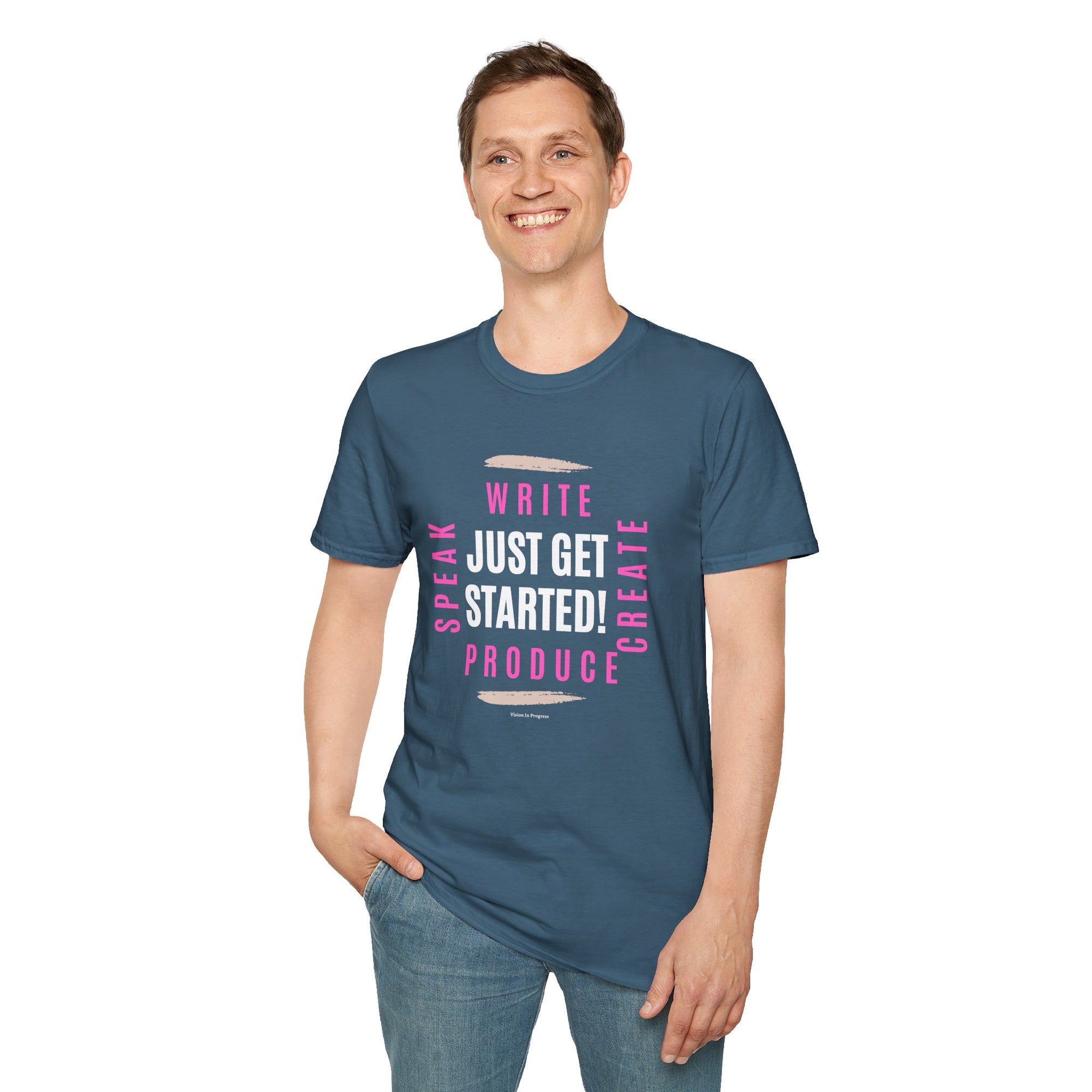 Motivational Unisex Softstyle T-Shirt - 'Just Get Started!' Inspiring Graphic Tee