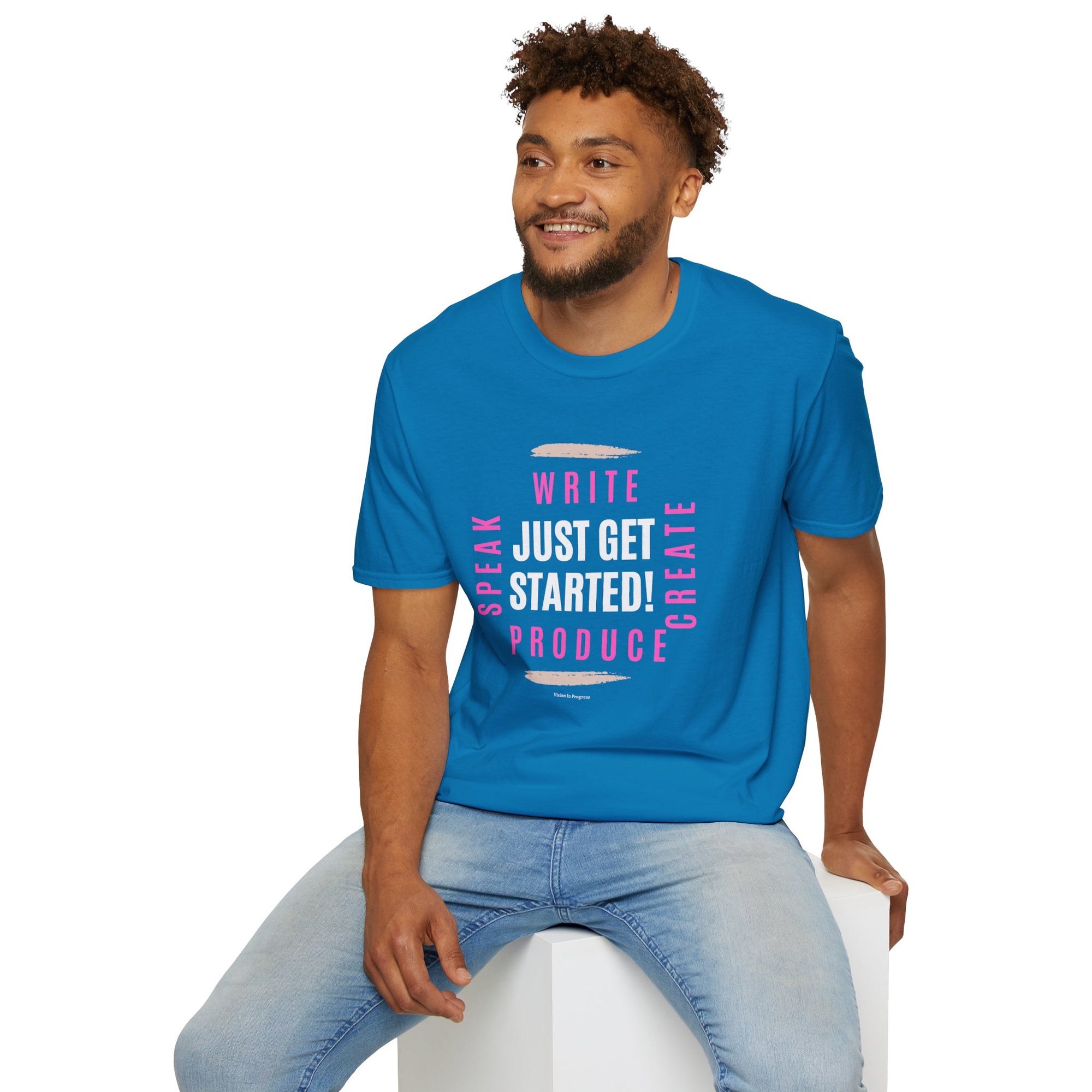 Motivational Unisex Softstyle T-Shirt - 'Just Get Started!' Inspiring Graphic Tee