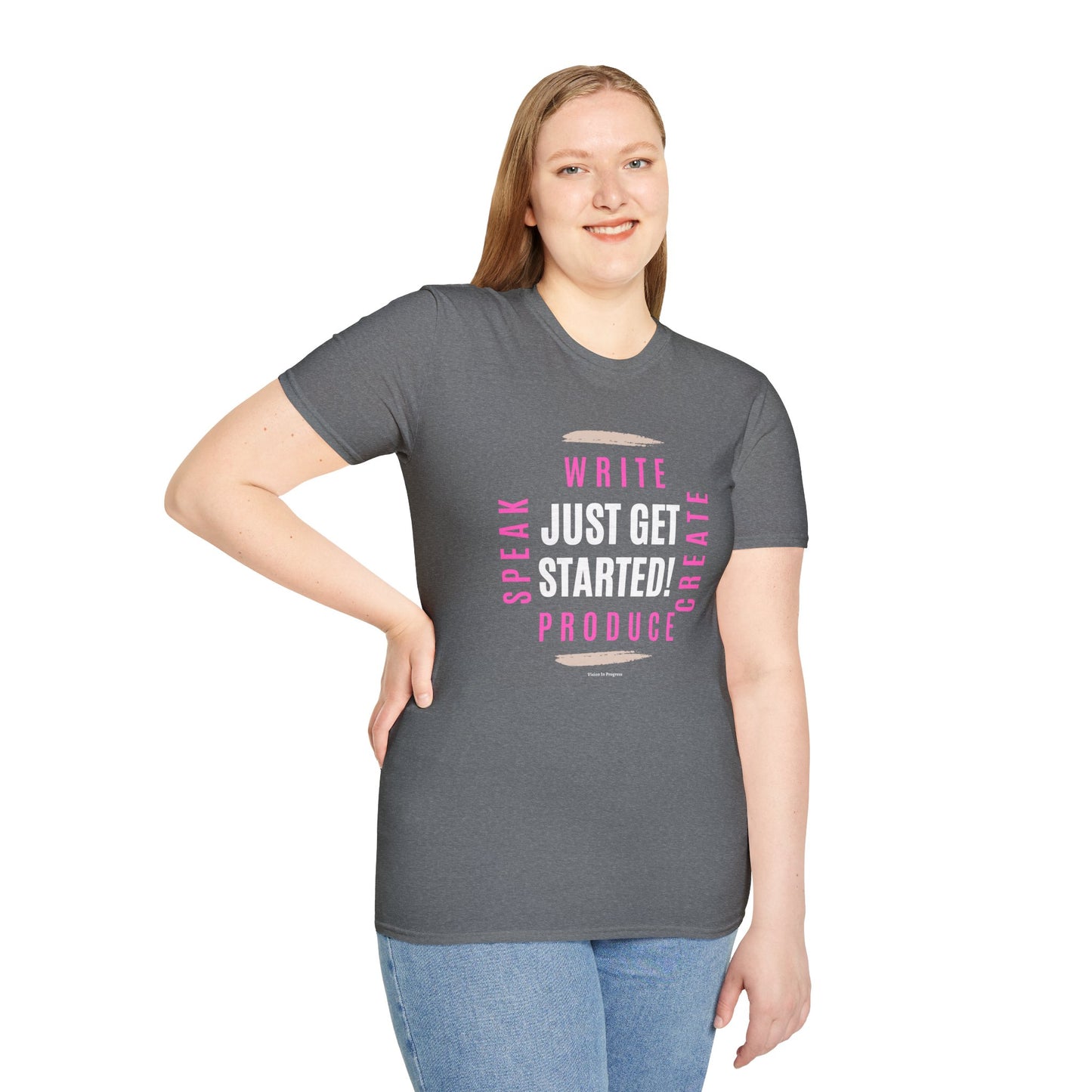 Motivational Unisex Softstyle T-Shirt - 'Just Get Started!' Inspiring Graphic Tee